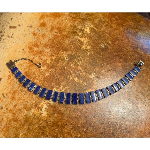 Vintage Sterling Silver and Lapis Bracelet - Picture 2 of 6
